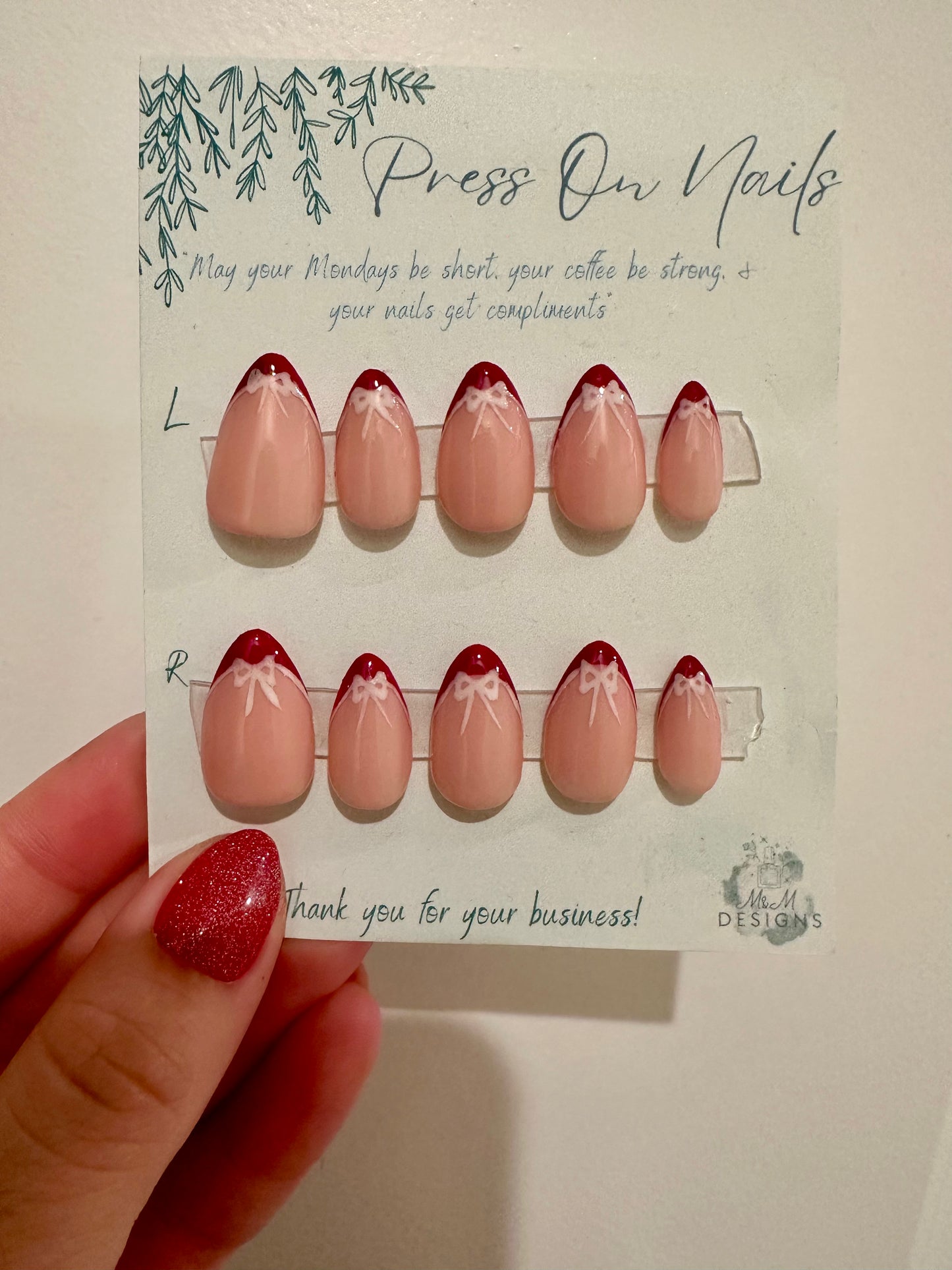 Red With Bows Nails