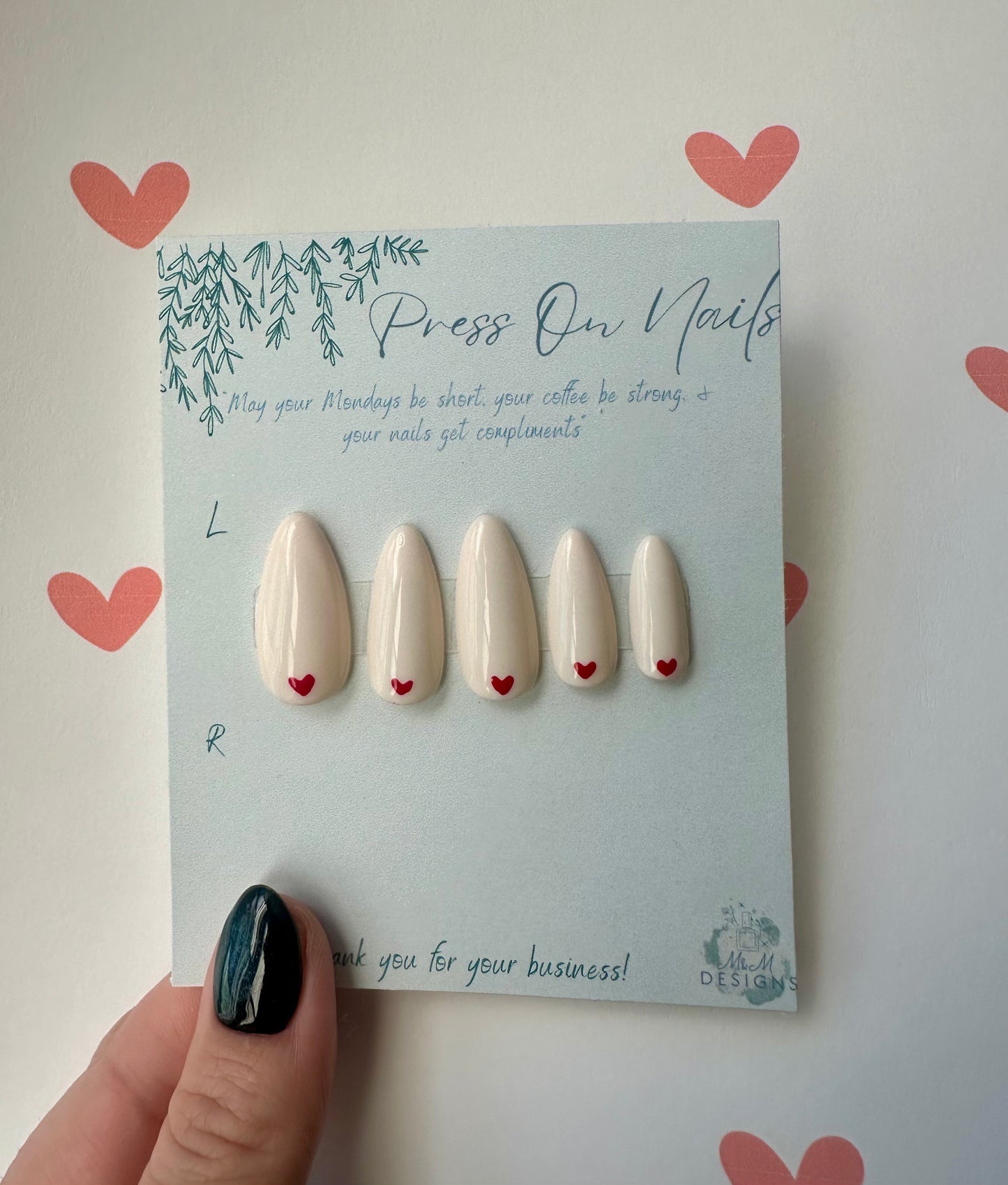Vanilla With Red Heart Nails