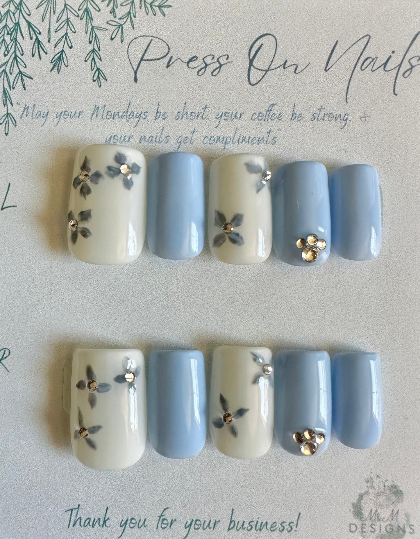 Blue & White Flower Nails